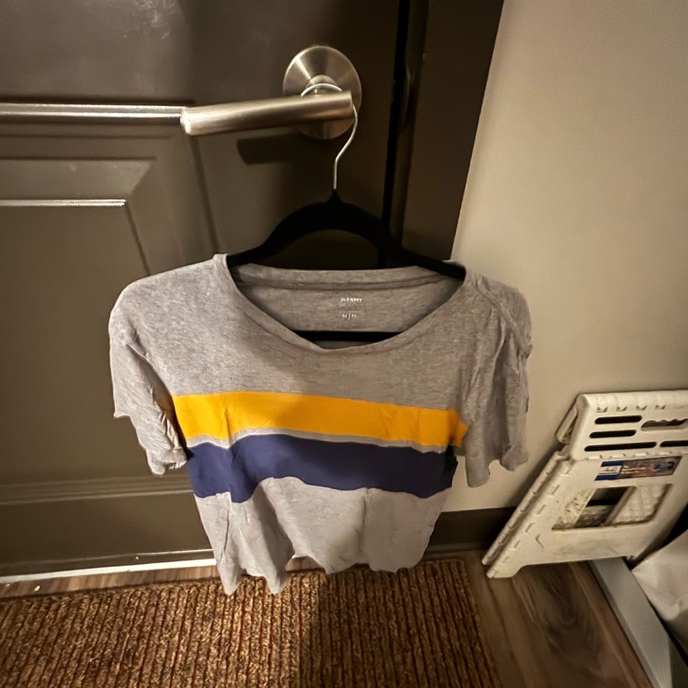Old Navy Gray Tee with Yellow and Navy Stripe